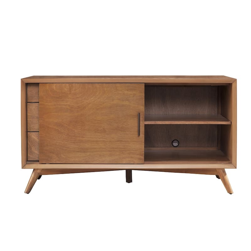 HomeRoots 50" Mahogany Solid Wood Enclosed and Open Storage TV Stand - 27" x 50" x 20"