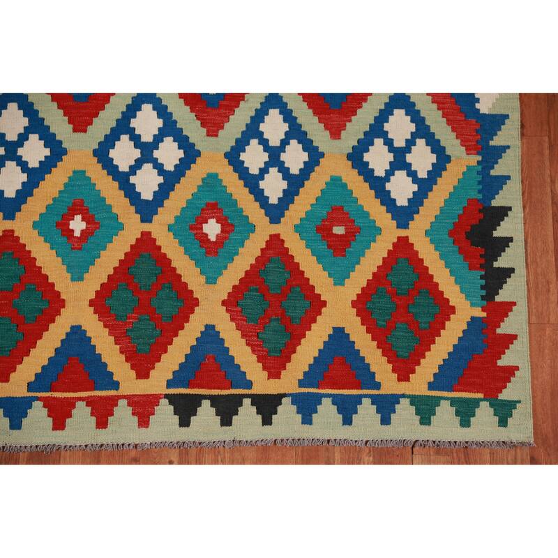 Hand Woven Oriental 100% Wool Carpet Southwestern Geometric Multi-Colored Kilim Area Rug - 8' 4'' X 5' 8''