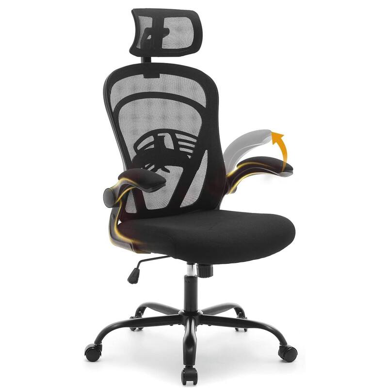 Ergonomic Office Computer Gaming Chair with Flip-Up Armrests for Bedroom, Study - Black