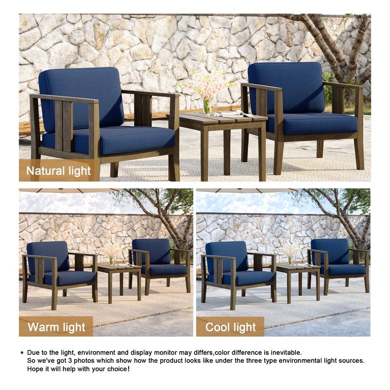 Teak Wood Upholstery Water-resistant Outdoor Armchair and Side Table Set (Set of 3)