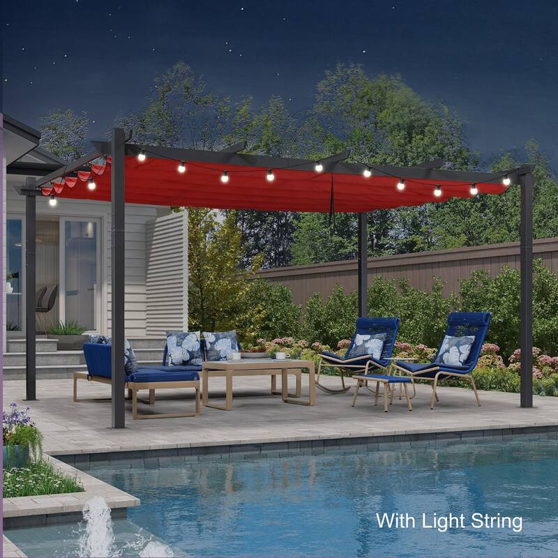 PURPLE LEAF Gazebo Outdoor Retractable Modern Large Size Pergola w Lights