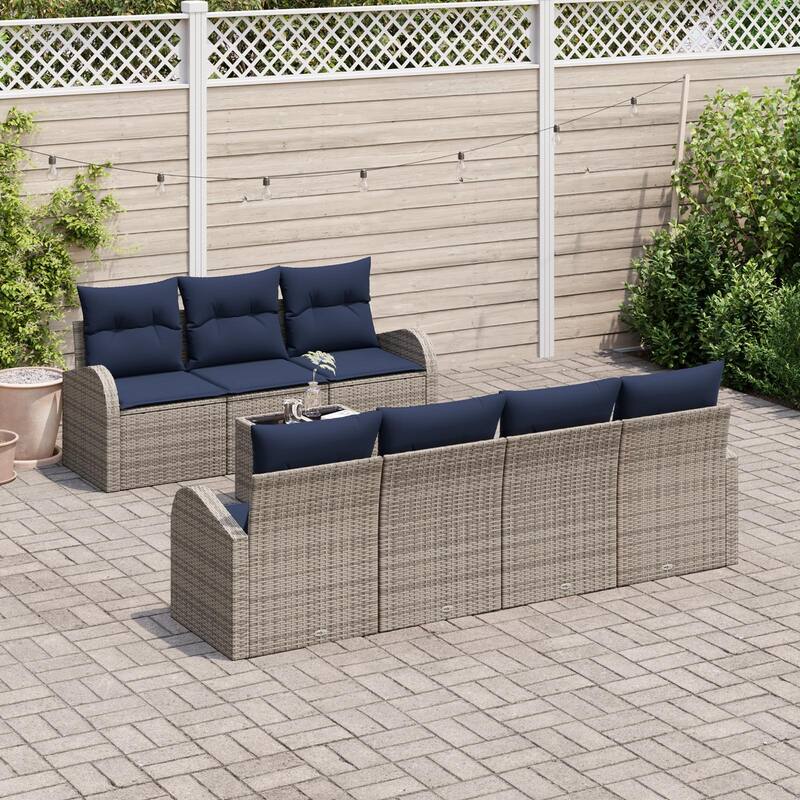 vidaXL 8 Garden Sofa Set with Cushions Black/Brown/Grey Poly Rattan - 92.1 x 24.4 x 27.2