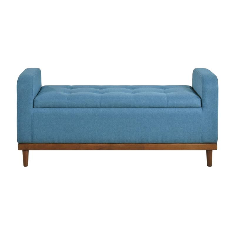 Bity Lift Top Storage Bench, Blue Textured Fabric, Wood Base, 50 Inch