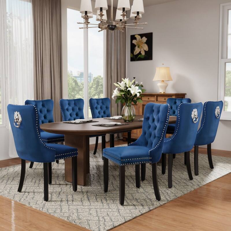 High-end Tufted Velvet Upholstered Nailhead Dining Chair Set of 4