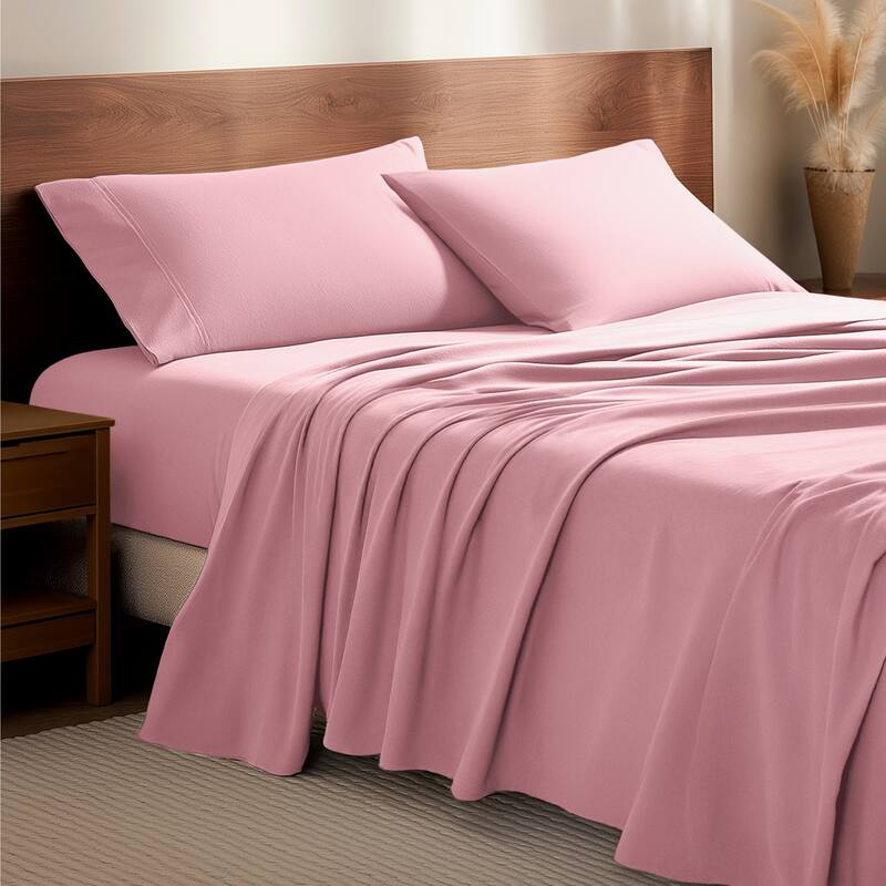 Bare Home Cotton Flannel Sheet Set - Velvety Soft Heavyweight - Twin - Light Pink