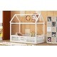 preview thumbnail 22 of 26, Twin Size Wood House Bed with Fence and Door, Wooden Bedframe w/Roof