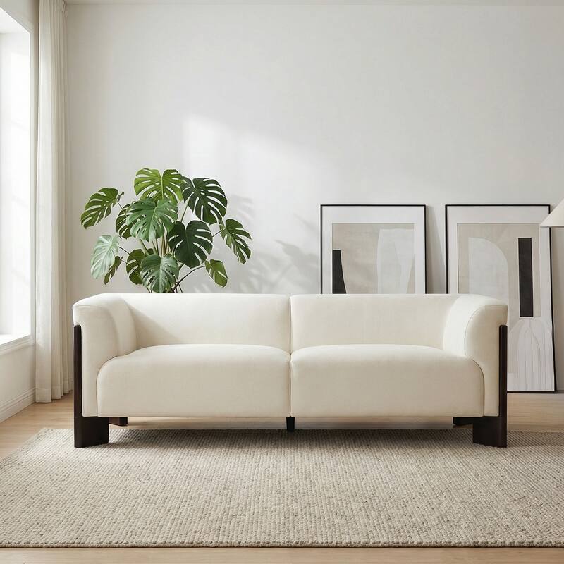 Mid-Century Tuxedo Arm Roomy Barrel Chair Oversized Loveseat Sofa - Beige-Chenille - Loveseat