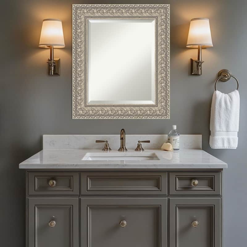 Sydney Silver Beveled Framed Bathroom Vanity Wall Mirror - Sydney Silver