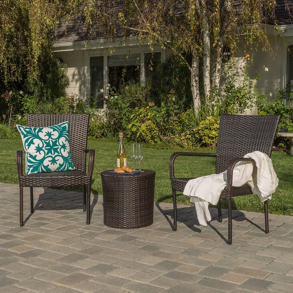 Christopher Knight Home Littleton Outdoor 3-Piece Wicker Stacking Chair Chat Set