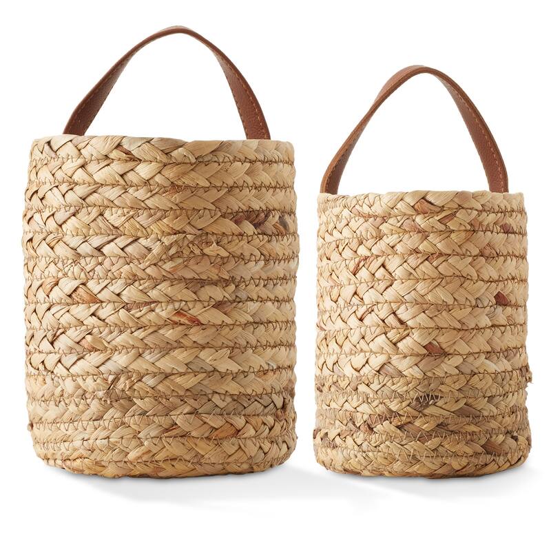 2pk Wall Hanging Baskets Natural Hyacinth Plant and Flower Pots - Tan