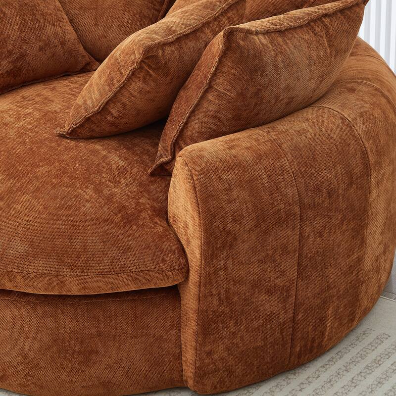 Oversized Round Accent Chair Lounge Chaise, Chenille Upholstered Boneless Sofa Bed, Deep Seat Sleeper Couch Reading Armchair
