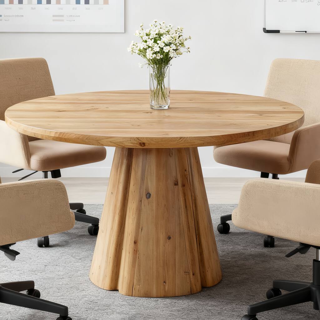47.24" Solid Wood Round Conference Table for 4-6