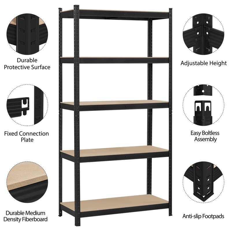Yaheetech 71in 5-Tier Metal MDF Storage Rack, Adjustable Shelves, 386lb Capacity for Each Shelf