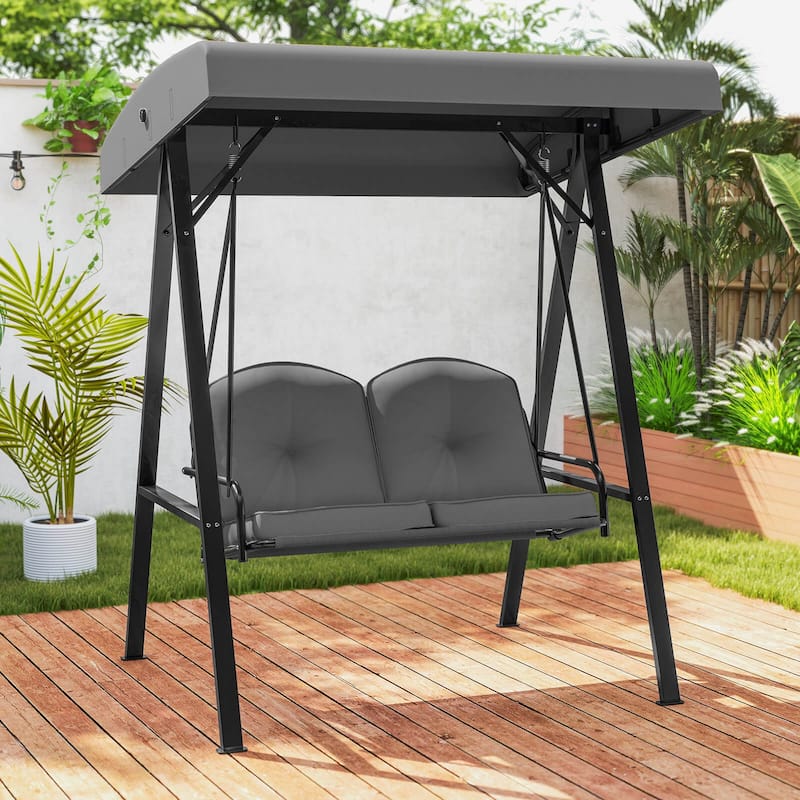 Costway 2-Person Outdoor Porch Swing Swing Loveseat with A-Shaped - See Details - Grey