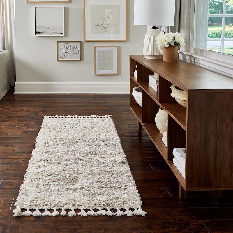 Nuloom Thelma Modern Shag Tassel Area Rug - 2'6" x 12' Runner - Ivory