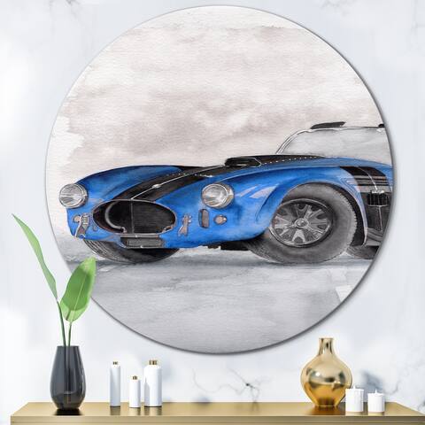 Designart 'Beautiful Old Blue Sports Car On Grey' Industrial Metal Circle Wall Art