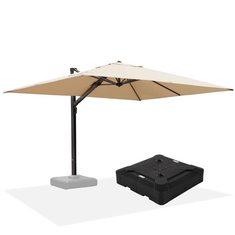 PURPLE LEAF Sturdy Heavy-duty Patio Cantilever Offset Umbrella 360-degree Rotation with Base - 10x13ft-Beige
