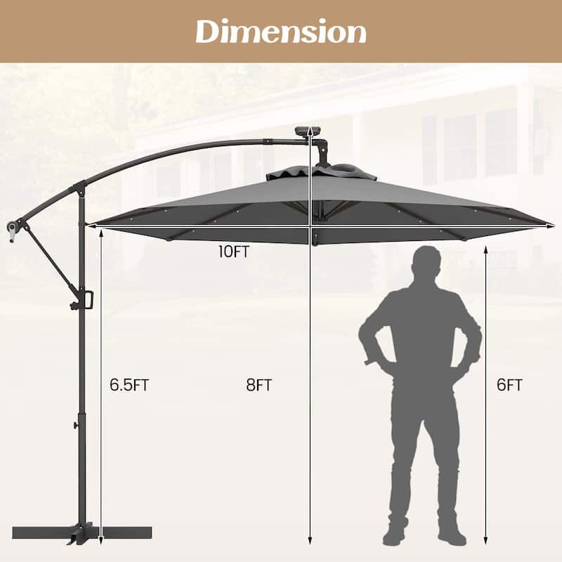 Costway 10FT Patio Offset Umbrella Solar Powered LED 360degrees