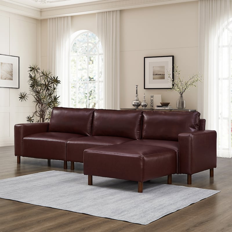 Roomfitters Modern Sectional Sofa, Comfortable L-Shaped Upholstered Couch with Solid Wooden Legs for Living Room - Burgundy