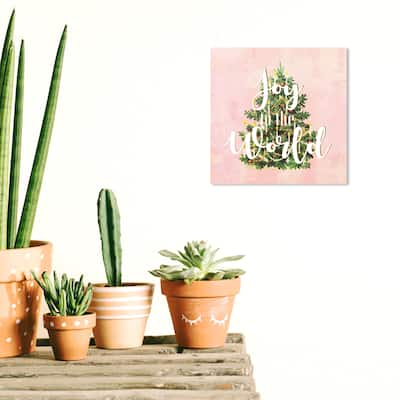 Wynwood Studio Canvas Holiday and Seasonal Joy to the World Tree Pink and Pastel Pink Traditional Wall Art Canvas Print