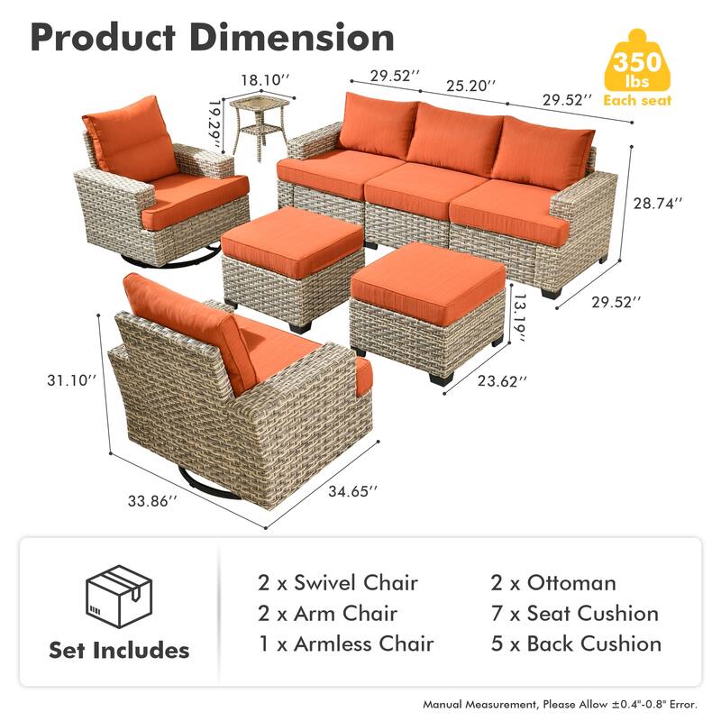 OVIOS 8-Piece T Shaped Seat Swivel Chair Patio Conversation Set