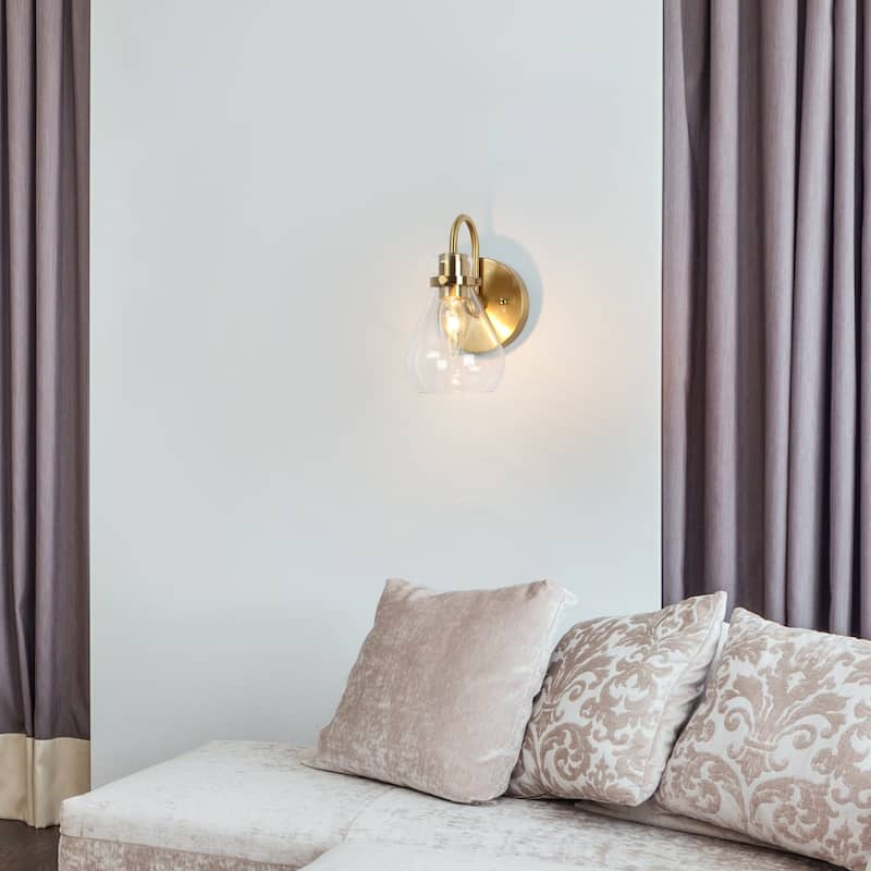 Nalia Modern Brass1-Light Wall Sconces Dimmable French Country Glass Bathroom Vanity Light