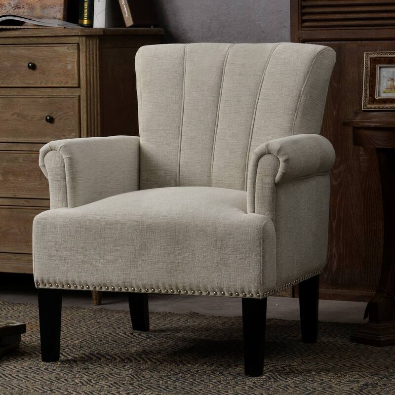 Accent Rivet Tufted Polyester Armchair - 24.00"L * 29.00"W * 34.50"H - Cream