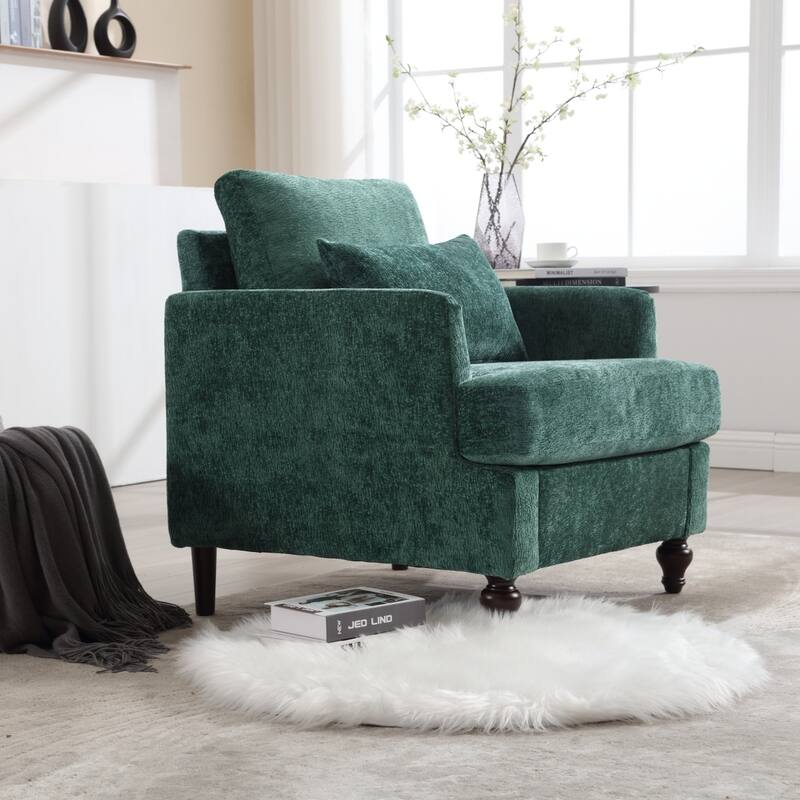 Mid Century Accent Chair with Wood Frame, Modern Upholstered Lounge Reading Chair Armchair, Comfy Single Sofa Chair Club Chair