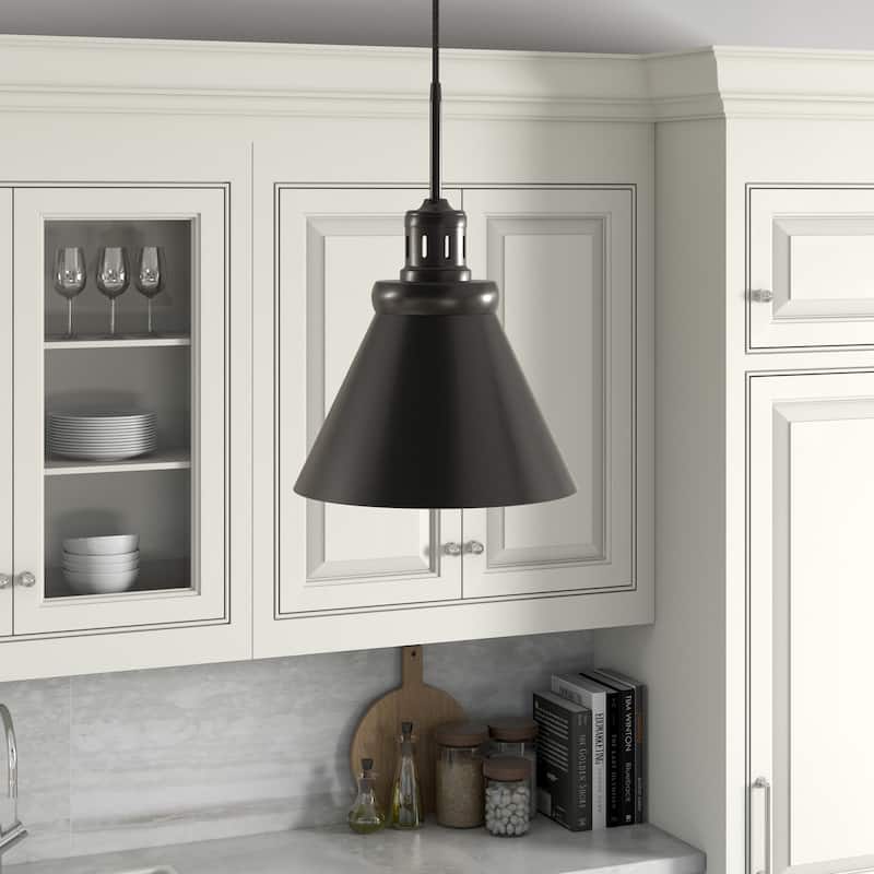 Zeno 12" Wide Pendant with Metal Shade - Blackened Bronze
