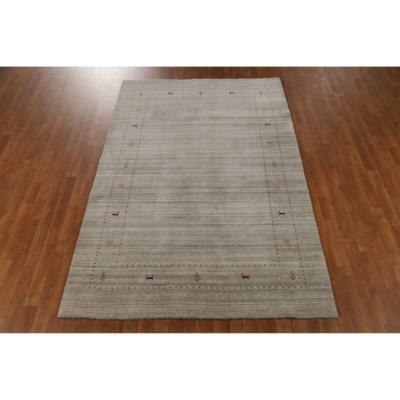 Hand Knotted Oriental 100% Wool Carpet Tribal Animal Pictorial Beige & Ivories Gabbeh Area Rug - 7' 9'' X 5' 1''