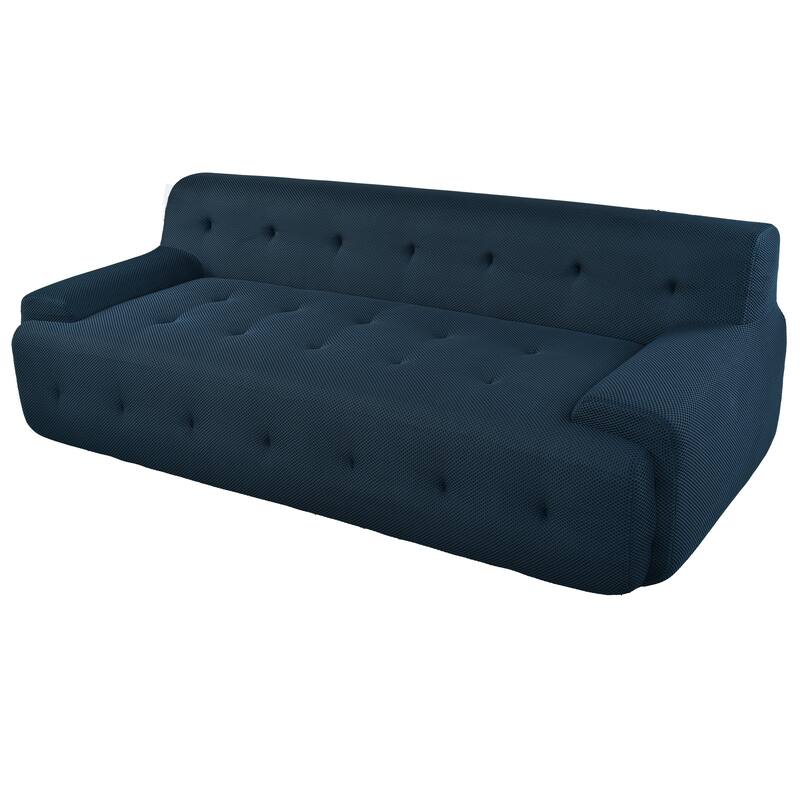 86.2'' Modern Minimalist Style Tufted Design Upholstered 3-Seat Compression Sofa in Dark Blue, Polyester