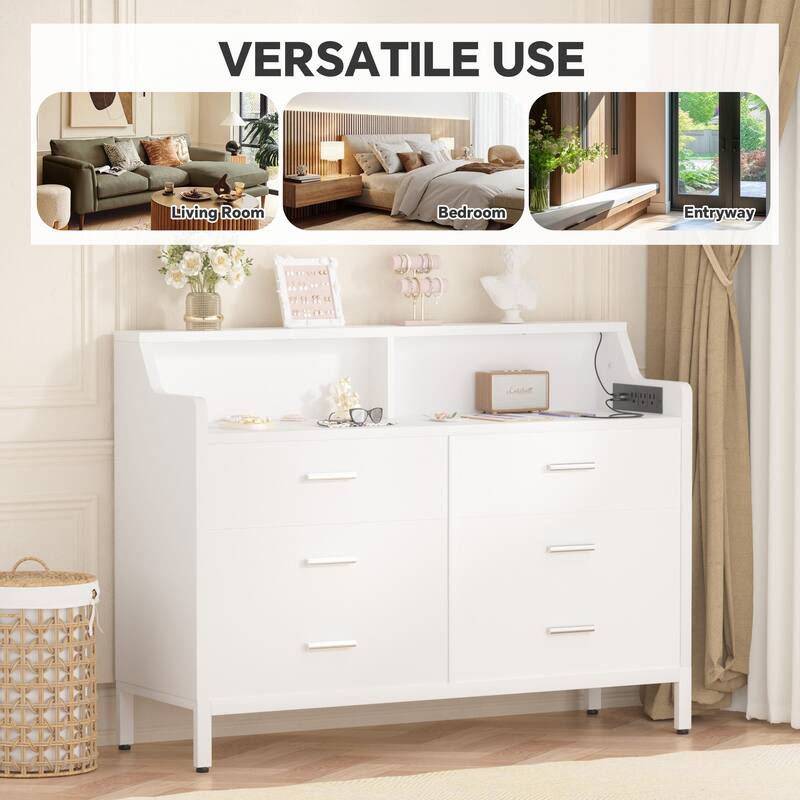 6 Drawers Dresser with Charge Station and LED Light, Closet Organizer for Bedroom