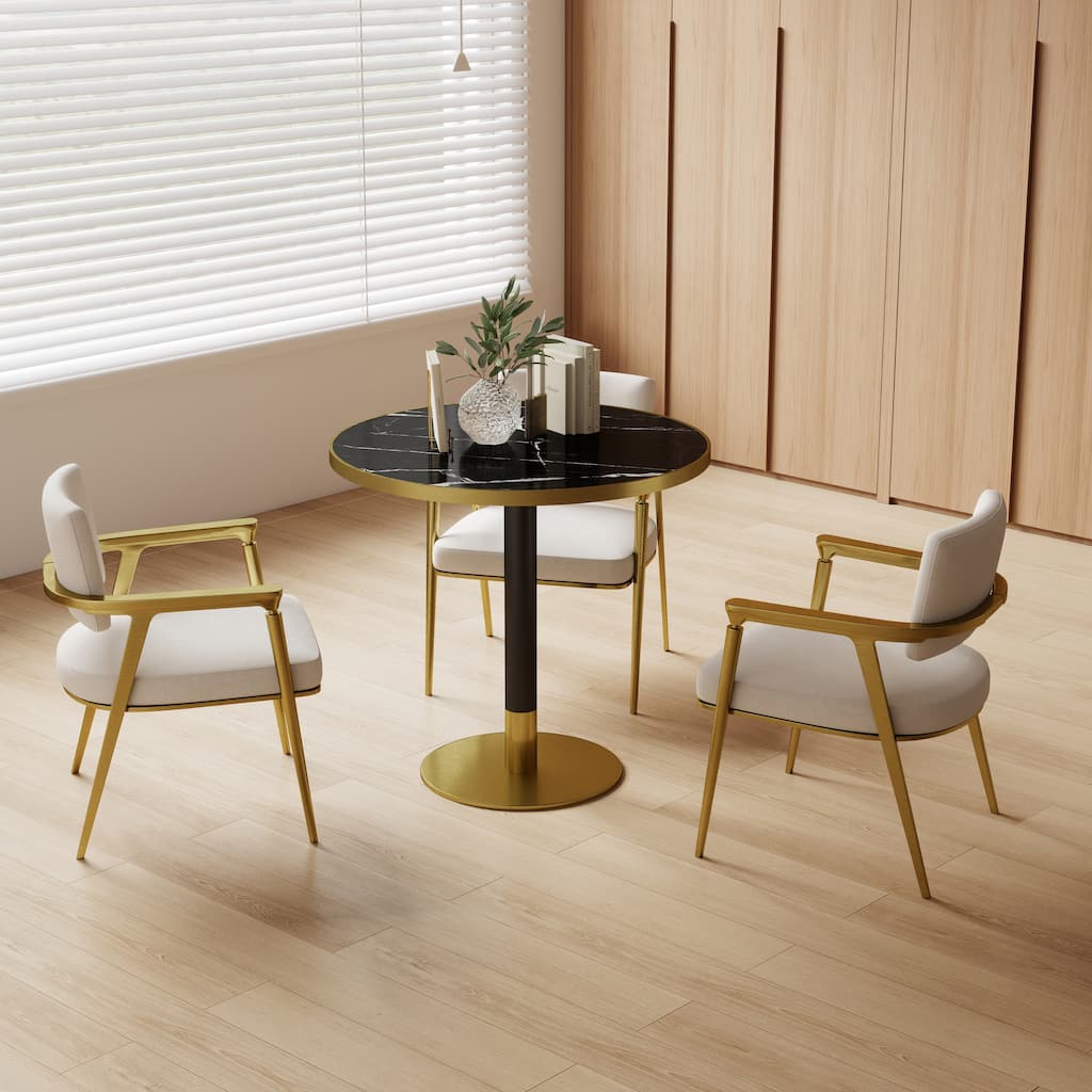 Square Modern Dinning Table 31.5 inches Bistro Table Tulip Table with Faux Marble top, Sturdy Metal Frame Diameter