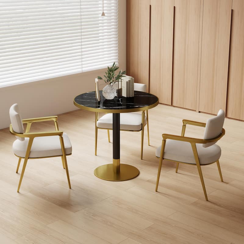 Square Modern Dinning Table 31.5 inches Bistro Table Tulip Table with Faux Marble top, Sturdy Metal Frame Diameter - Light Slate Grey