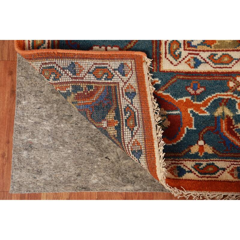 Orange Floral Oushak Indian Area Rug Hand-Knotted Wool Carpet - 7'11" x 9'11"