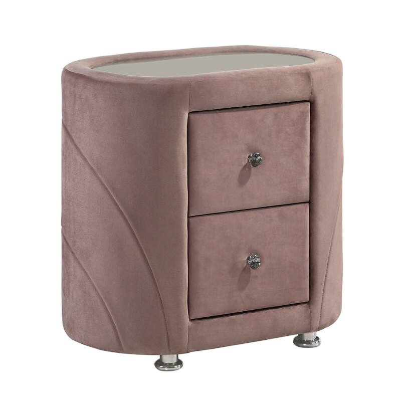 Pink Velvet Upholstered 2-drawer Nightstand for Bedroom - Pink