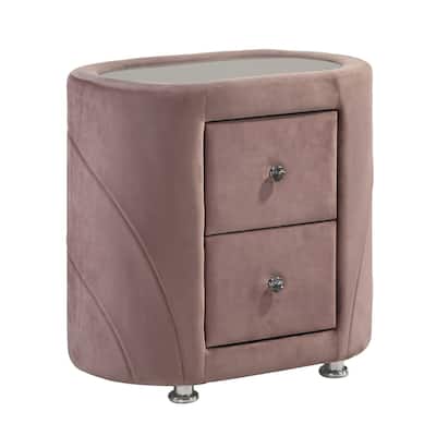 Pink Velvet Upholstered 2-drawer Nightstand for Bedroom