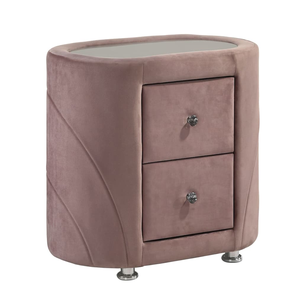 Pink Velvet Upholstered 2-drawer Nightstand for Bedroom