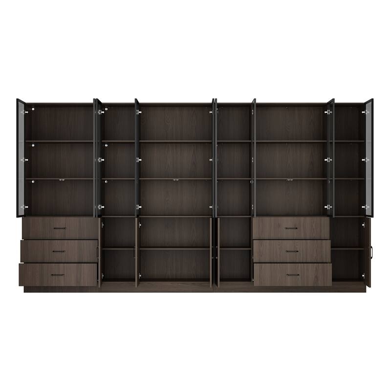 LED-Lit Wood Grain Cabinet - Configurable Storage for Home or Office