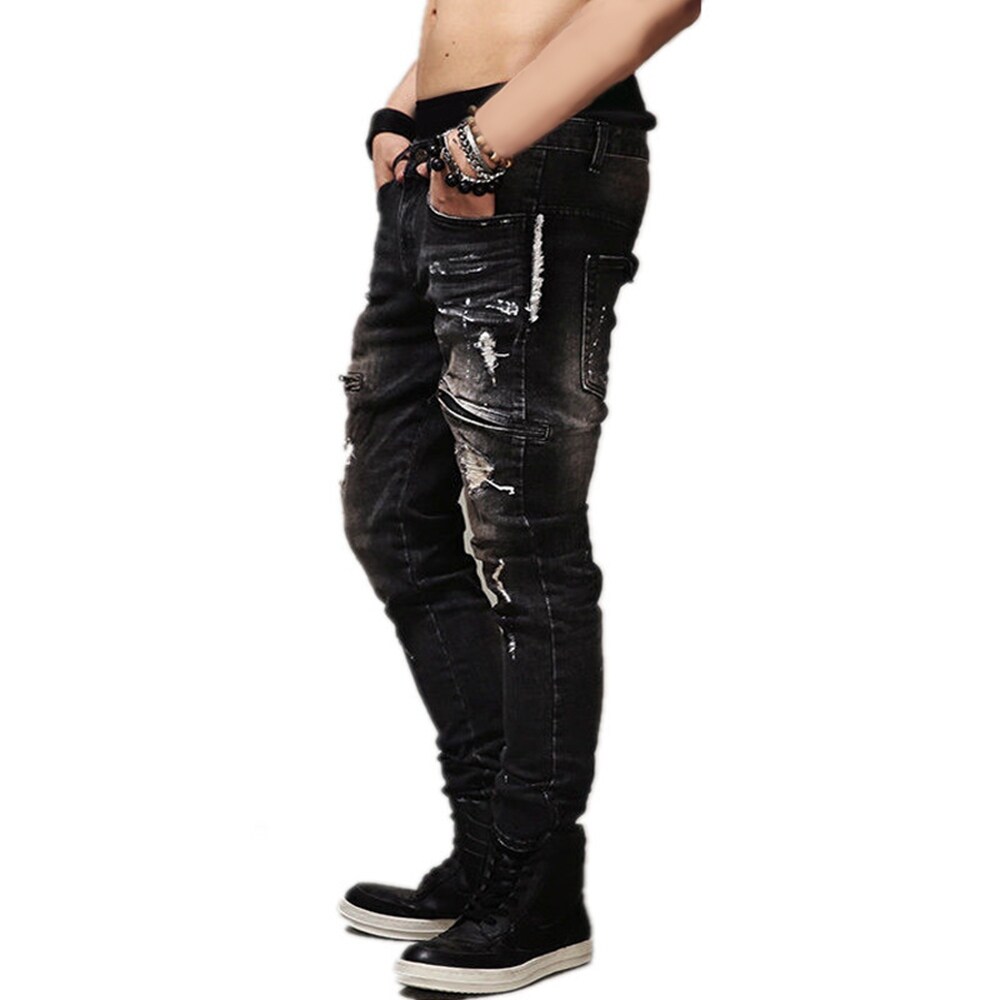 mens black ripped biker jeans