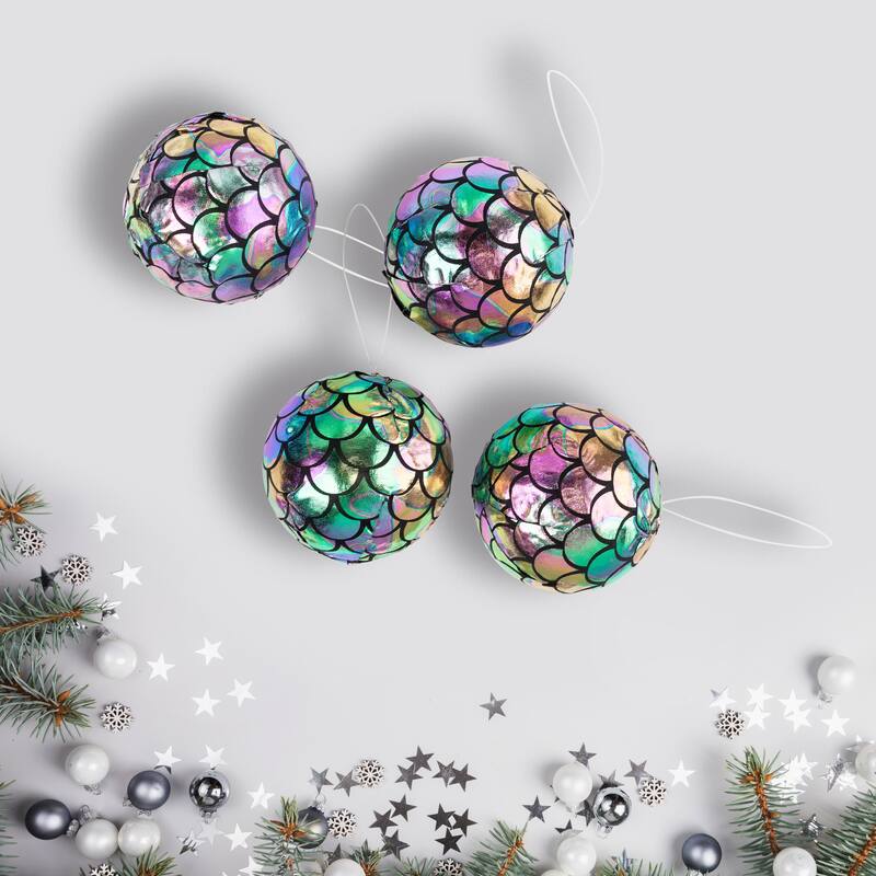 Mermaid Iridescent Christmas Ball Ornaments - 2.75" - Multicolor - Set of 4