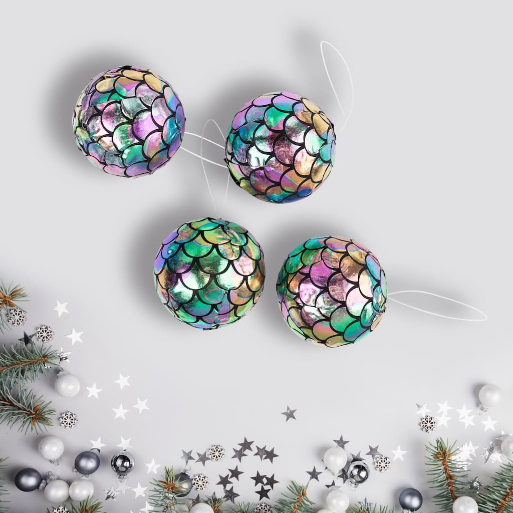Mermaid Iridescent Christmas Ball Ornaments - 2.75" - Multicolor - Set of 4