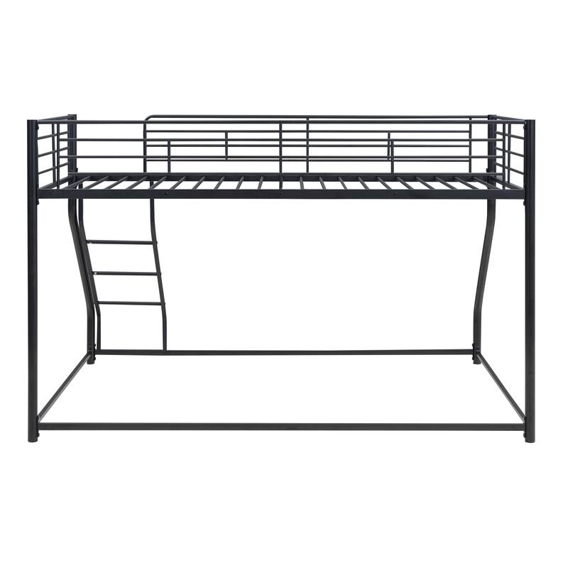 Roomfitters Twin XL Over Queen Metal Bunk Bed with Angled Ladder and Safety Guardrails, Heavy-Duty Space-Saving Frame, Black