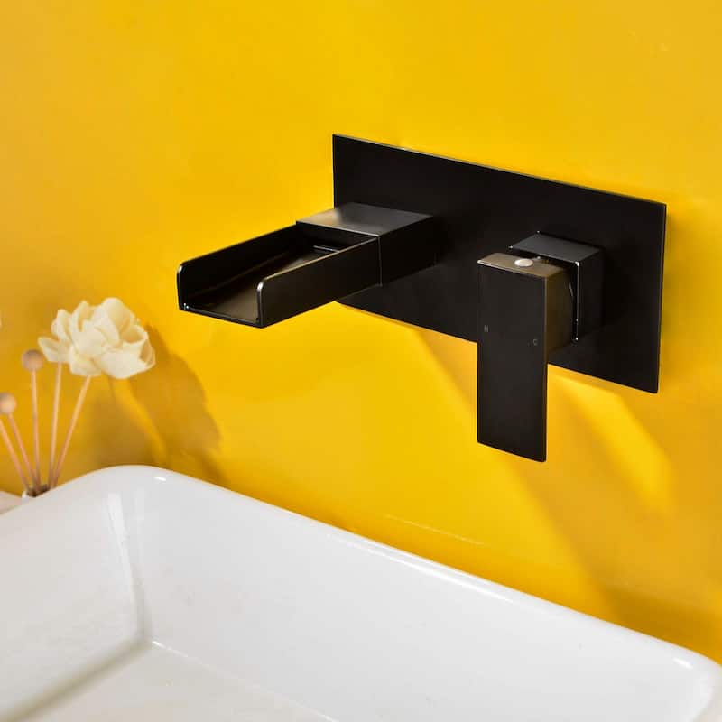 Matte Black Single Handle Waterfall Nozzle Wall Mount Bathroom Sink Faucet