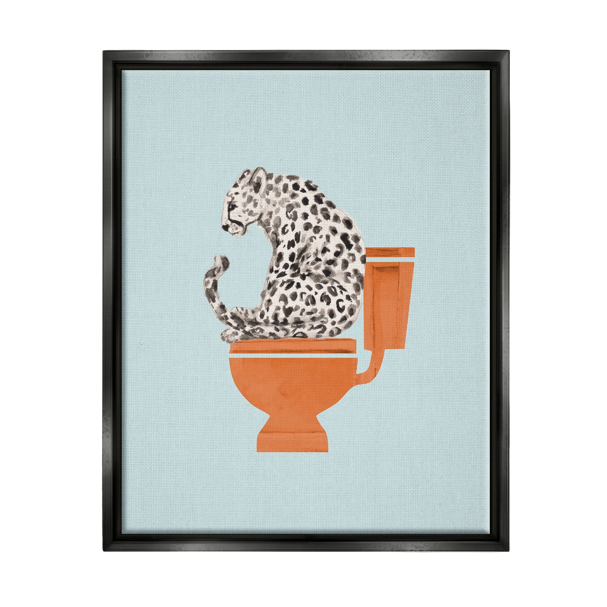 Stupell Cheetah on Bathroom Toilet Framed Floater Canvas Wall Art Design by Lanie Loreth