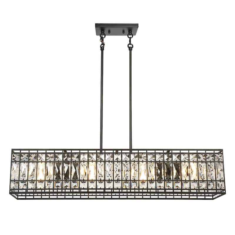 Modern 4-Light Crystal Chandelier Black Rectangle Kitchen Island Lights - L35.4" x W8.9" x H71.2" Max