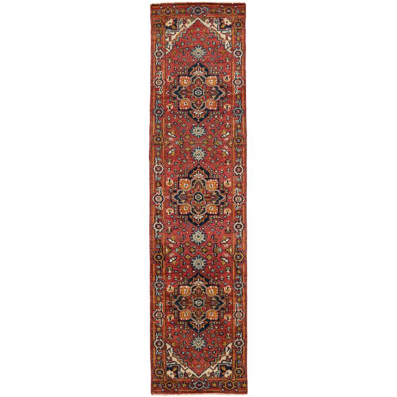 Revere Hand-Knotted Medallion Red/ Multicolor Area Rug - 3' x 12' - Red/Multi - Runner
