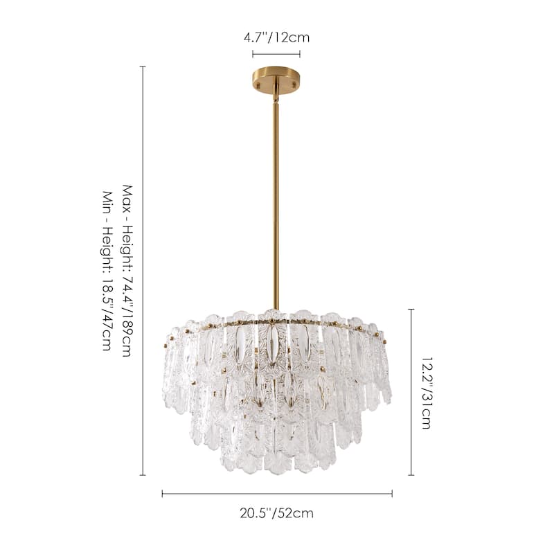Rennnsan 6-Light Antique Brass Finish Glass Chandelier for Dining Room & Foyer - 45.1 in. W x 20 in. H