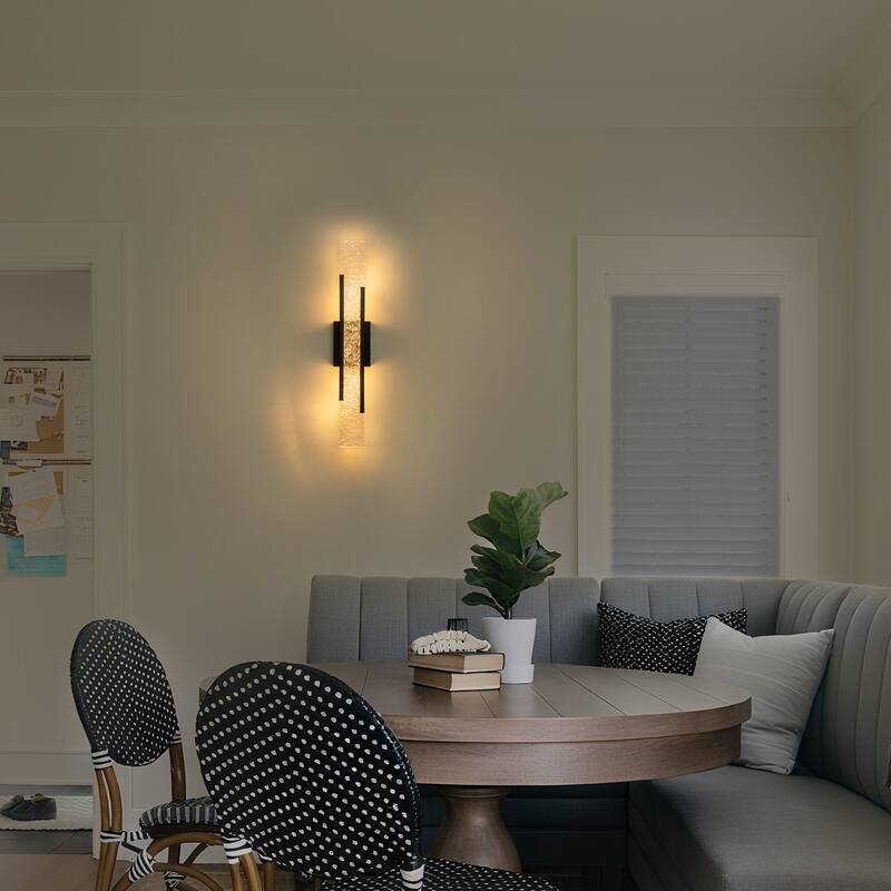 Black Metal Rectangular Water Pattern LED Dimmable Wall Sconce