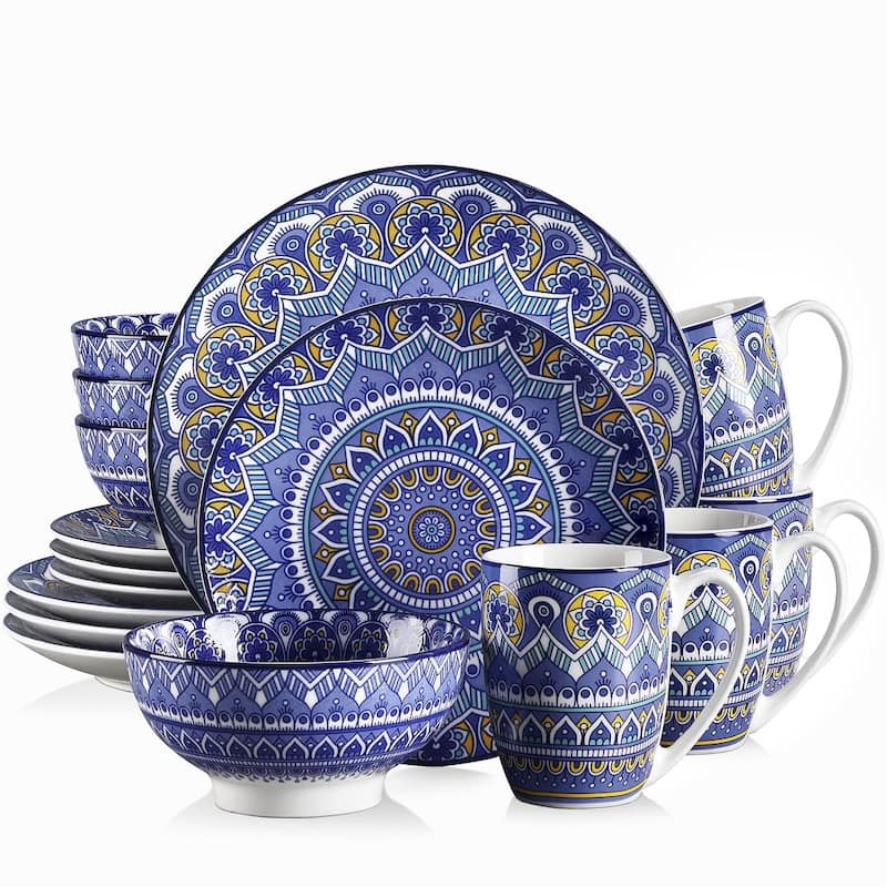 vancasso Mandala Bohemian Porcelain Dinnerware Set (Service for 4) - Sapphrine - 16 Piece